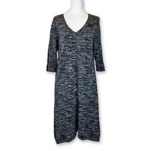 J. JILL | Black Heather V-Neck 3/4 Sleeve A-Line Knit Dress | Size S